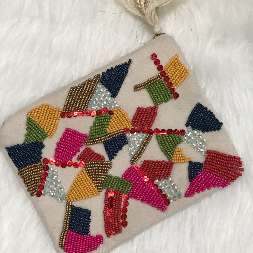Beaded Tassel Travel Makeup Bag Pouch Purse Clutch